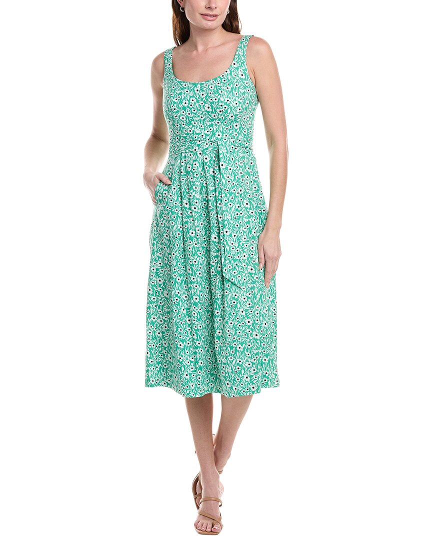 Anne Klein womens Petite Topstitch Linen-Blend Midi Dress, 14P, Green
